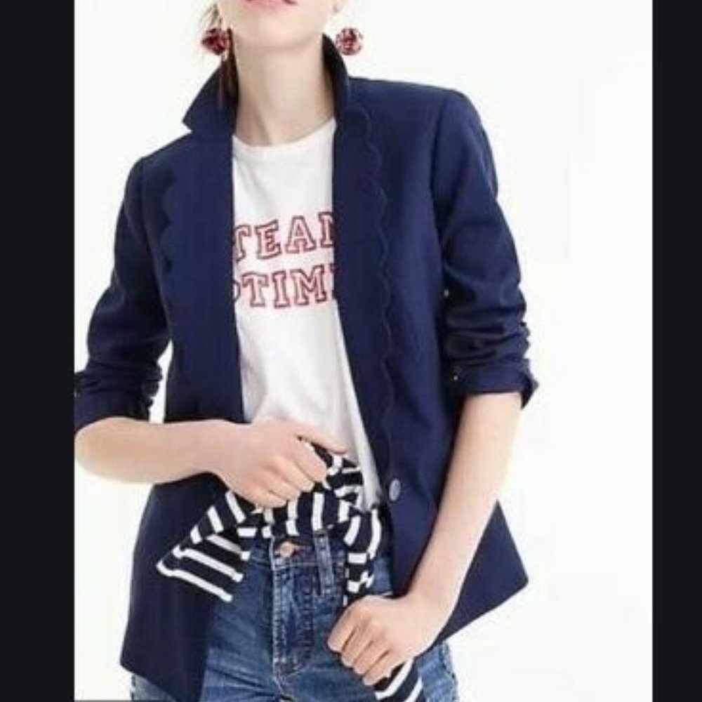NWT J. CREW Scallop Edge Linen Blend Blazer